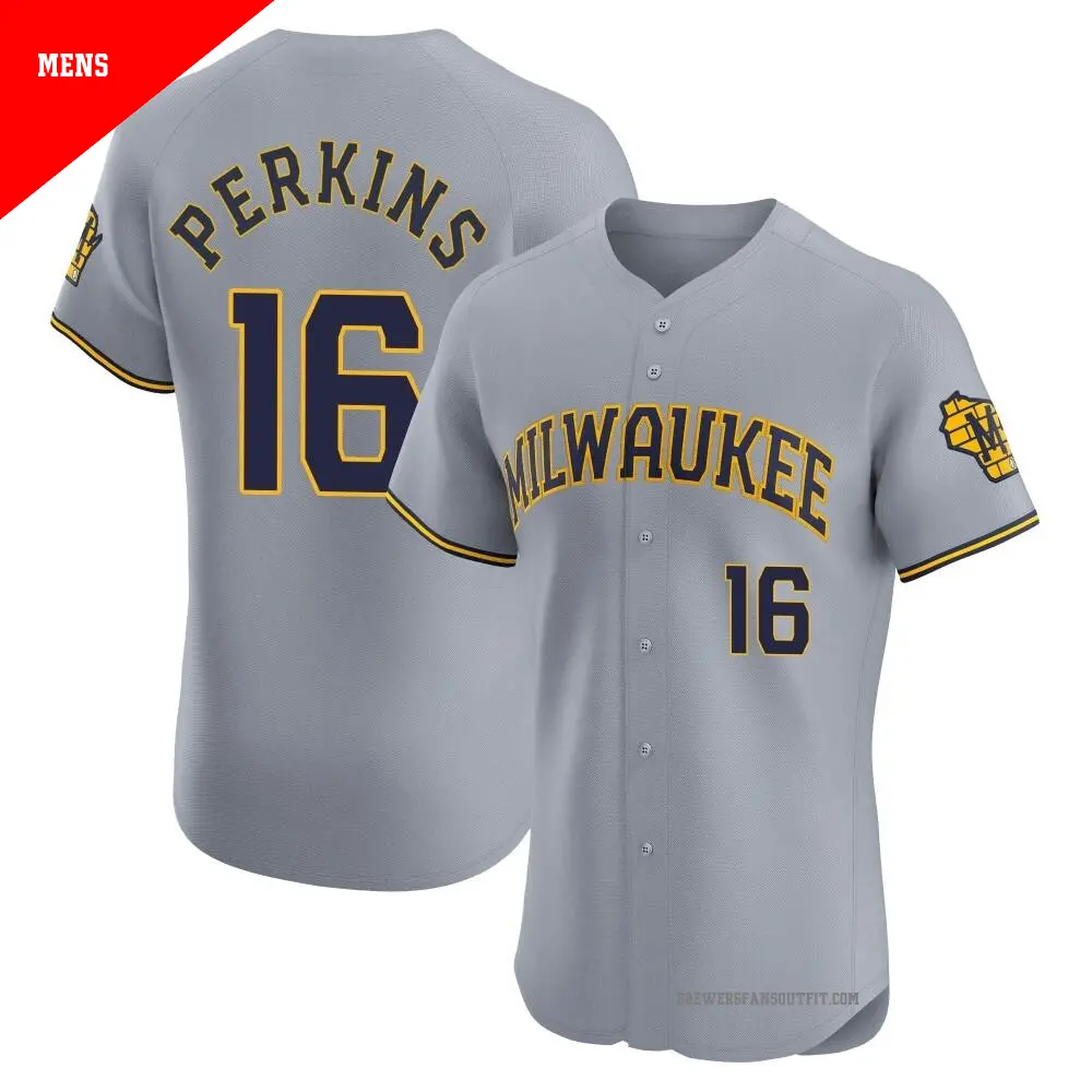 Men's ＃16 Blake Perkins Milwaukee Brewers Gray Elite Road Jersey
