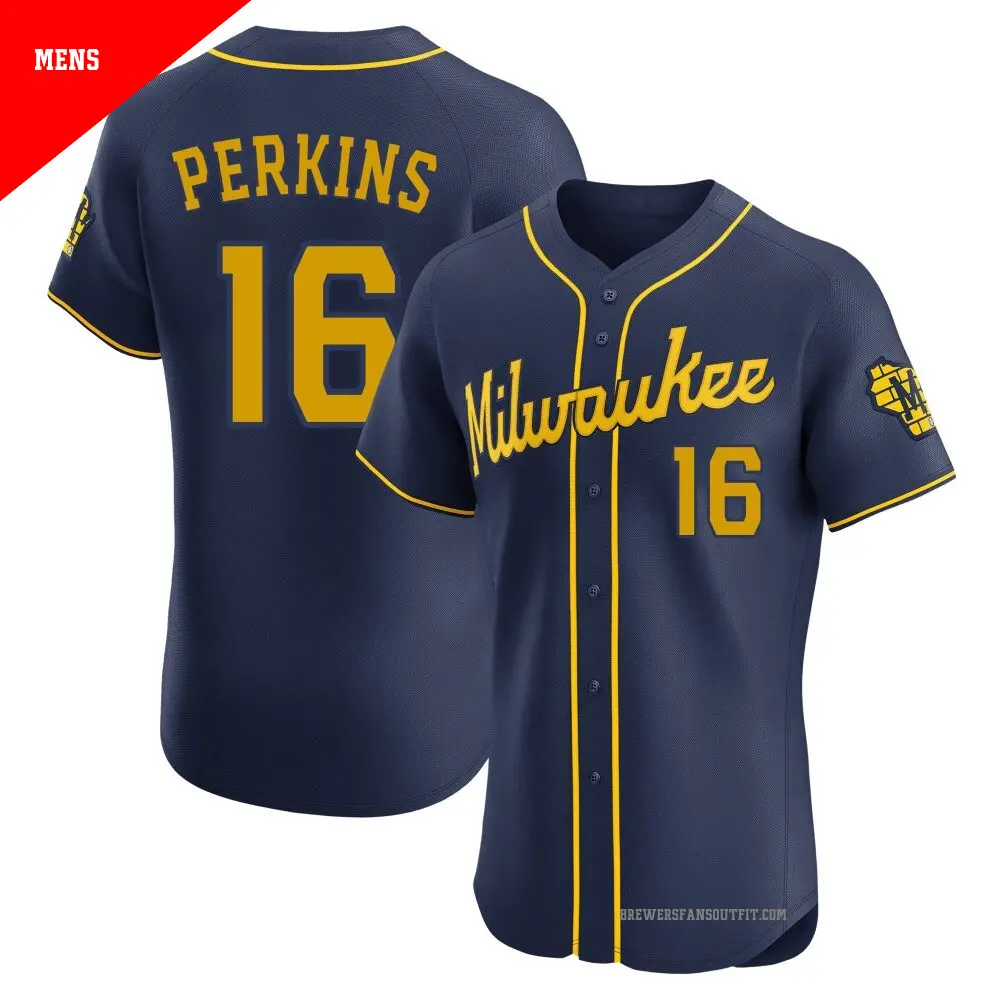 Men's ＃16 Blake Perkins Milwaukee Brewers Navy Elite Alternate Jersey