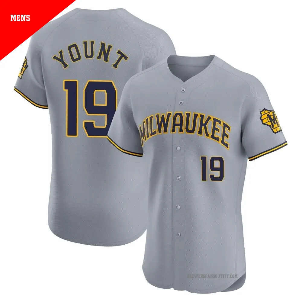 Men's ＃19 Robin Yount Milwaukee Brewers Gray Elite Road Jersey