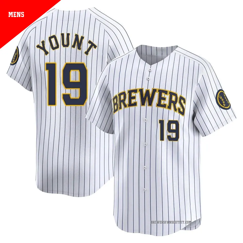 Men's ＃19 Robin Yount Milwaukee Brewers White Limited Alternate Jersey