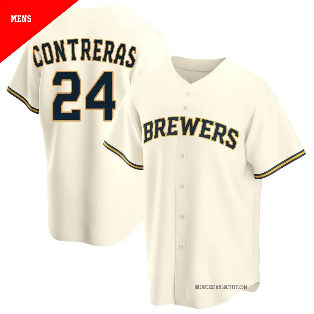 Men's ＃24 William Contreras Milwaukee Brewers Cream Replica Home Jersey