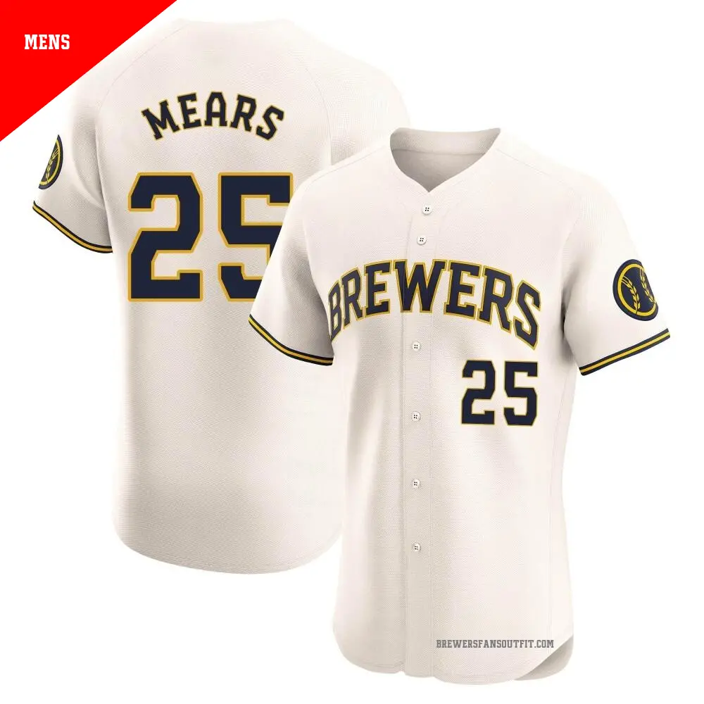 Men's ＃25 Nick Mears Milwaukee Brewers Cream Elite Home Jersey
