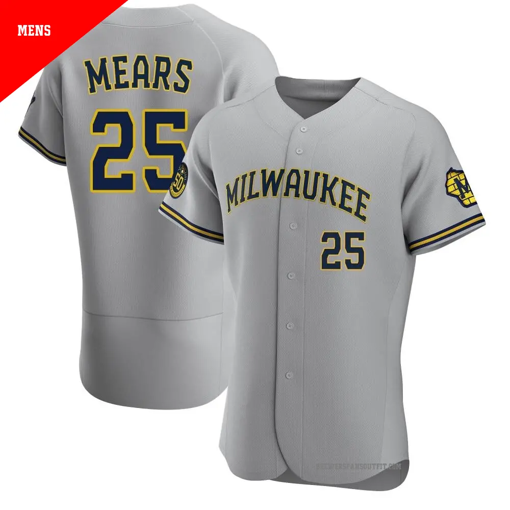 Men's ＃25 Nick Mears Milwaukee Brewers Gray Authentic Road Jersey