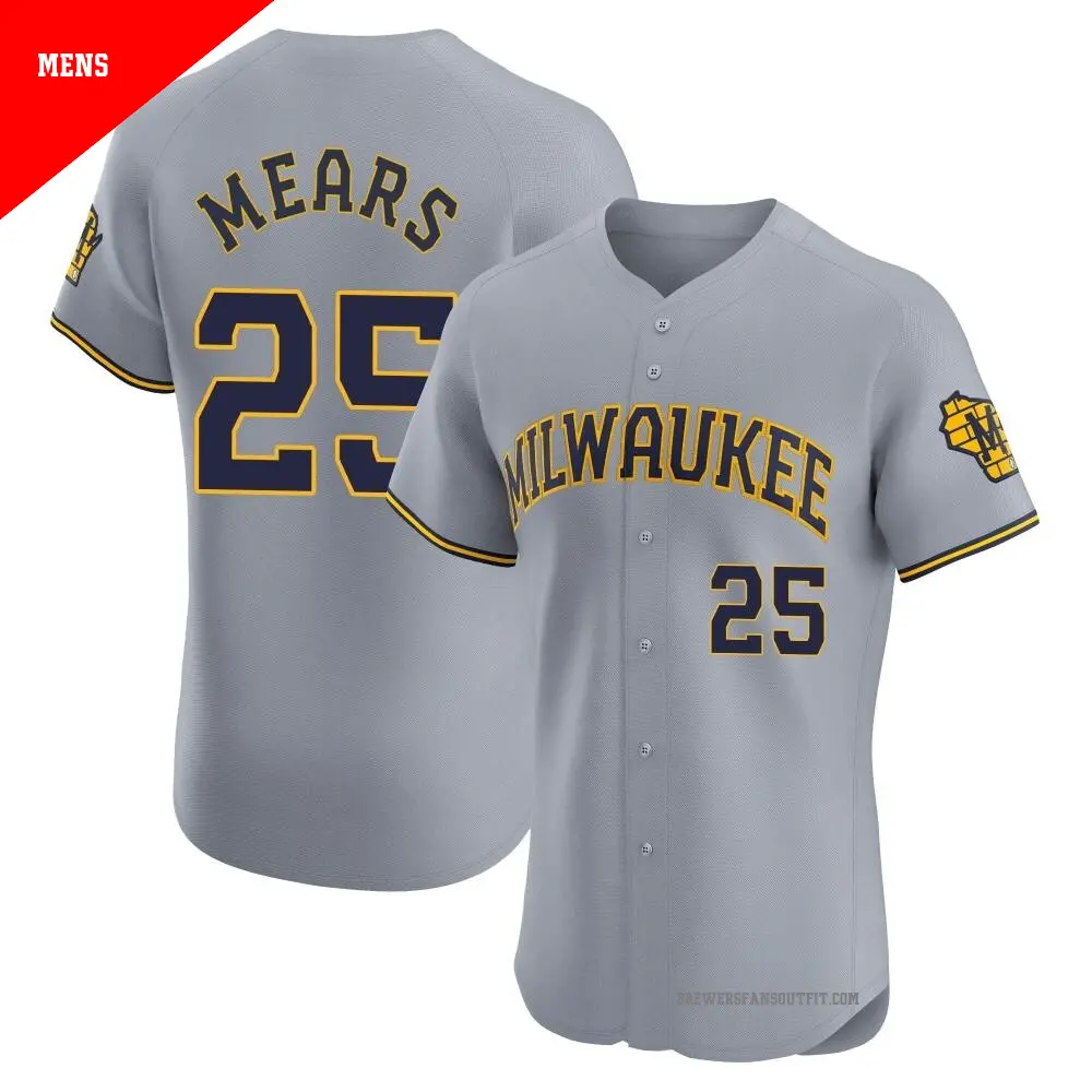 Men's ＃25 Nick Mears Milwaukee Brewers Gray Elite Road Jersey