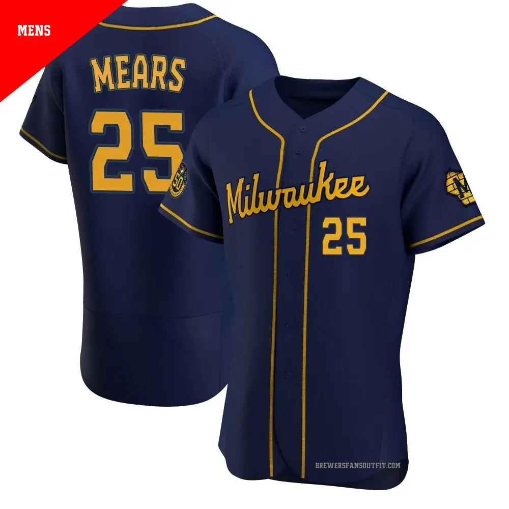 Men's ＃25 Nick Mears Milwaukee Brewers Navy Authentic Alternate Jersey