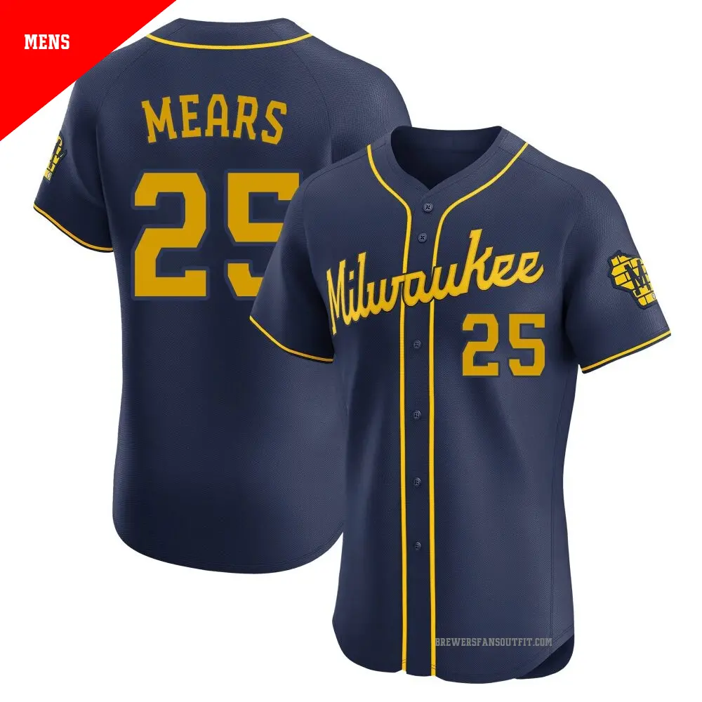 Men's ＃25 Nick Mears Milwaukee Brewers Navy Elite Alternate Jersey