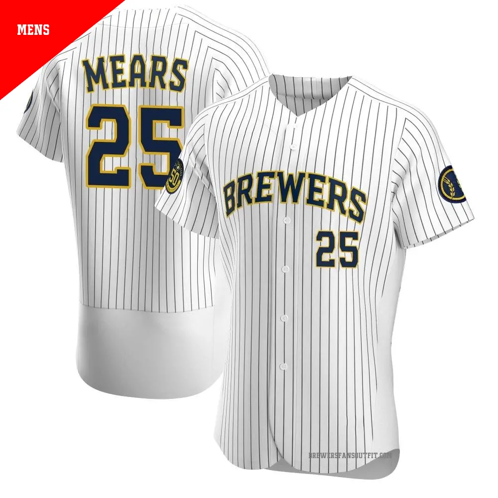 Men's ＃25 Nick Mears Milwaukee Brewers White Authentic Alternate Jersey