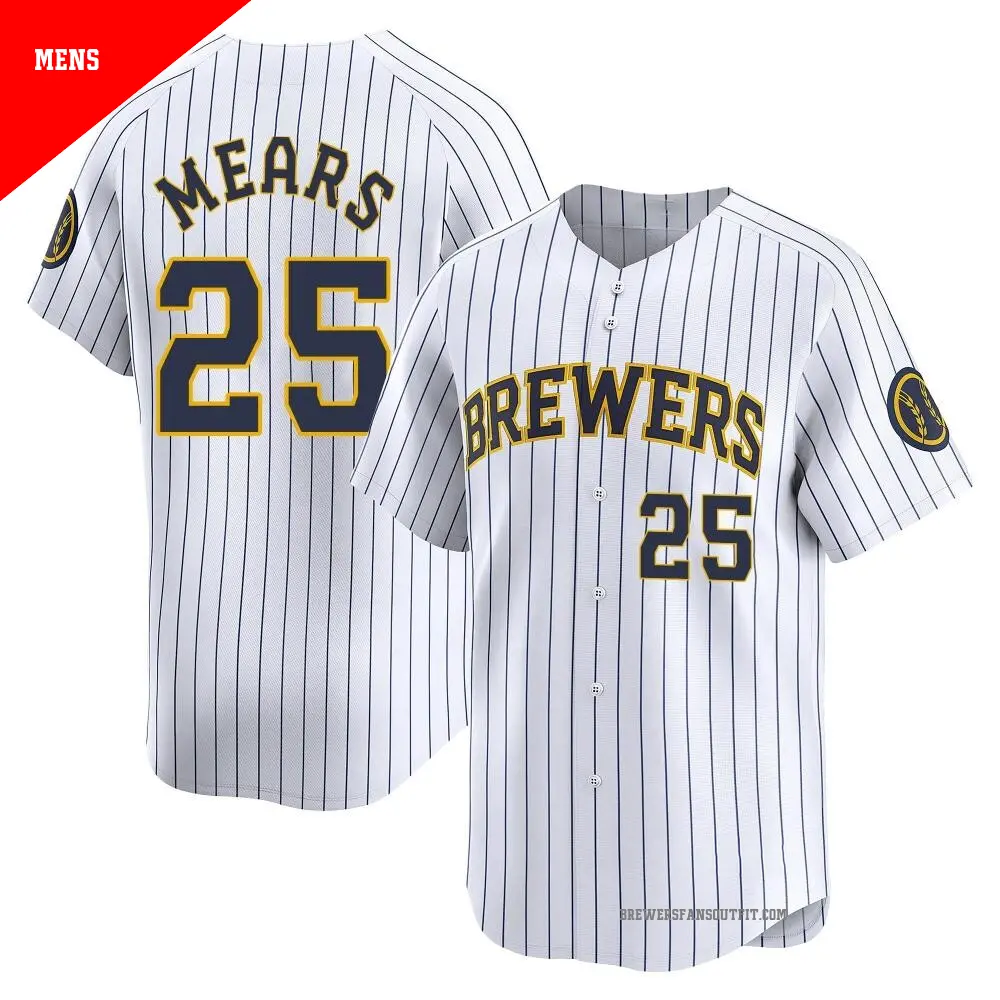 Men's ＃25 Nick Mears Milwaukee Brewers White Limited Alternate Jersey