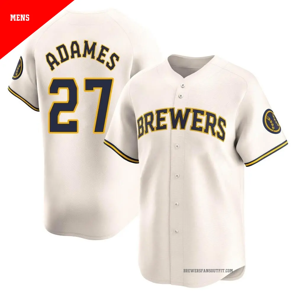 Men's ＃27 Willy Adames Milwaukee Brewers Cream Limited Home Jersey