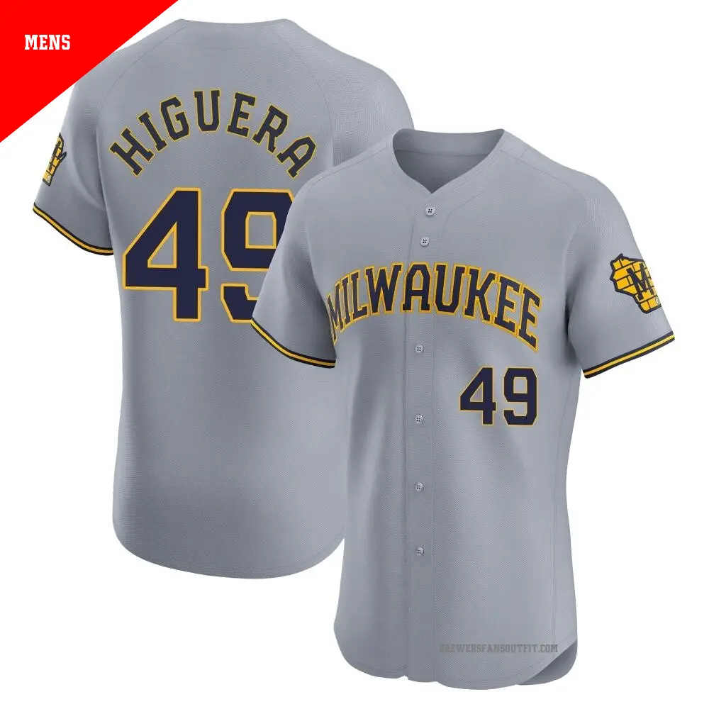 Men's ＃49 Teddy Higuera Milwaukee Brewers Gray Elite Road Jersey