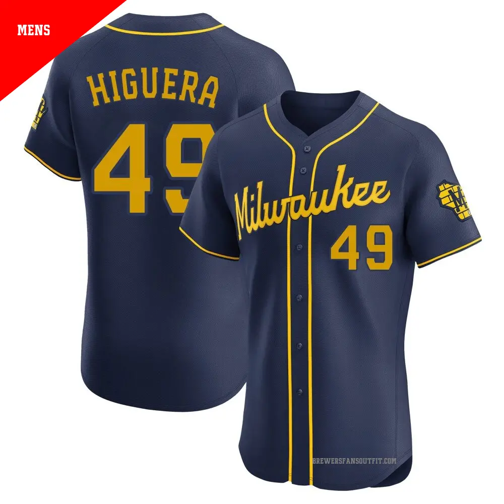 Men's ＃49 Teddy Higuera Milwaukee Brewers Navy Elite Alternate Jersey