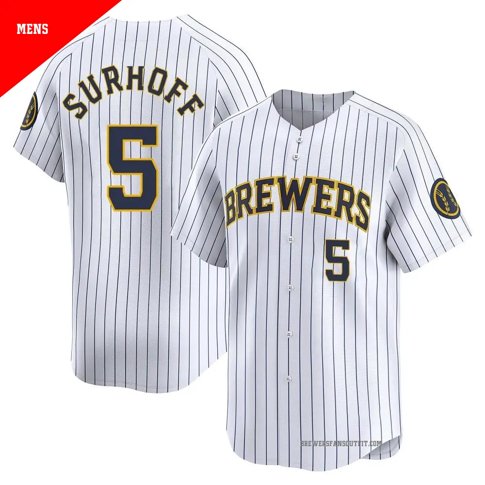 Men's ＃5 Bj Surhoff Milwaukee Brewers White Limited Alternate Jersey