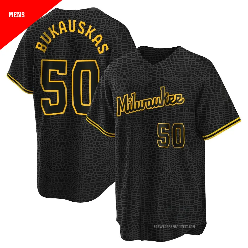 Men's ＃50 J.B. Bukauskas Milwaukee Brewers Black Replica Snake Skin City Jersey