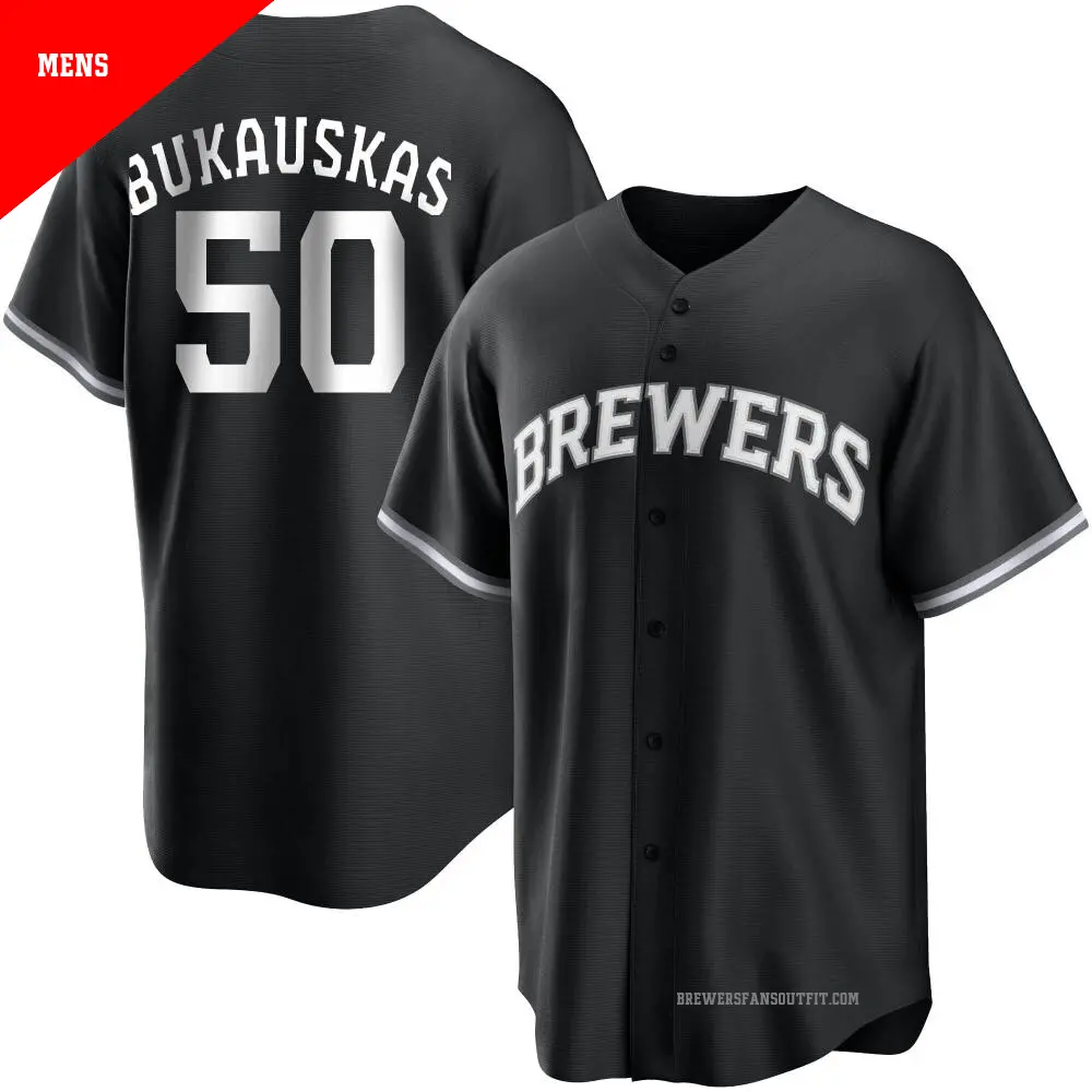 Men's ＃50 J.B. Bukauskas Milwaukee Brewers Black/White Replica Jersey