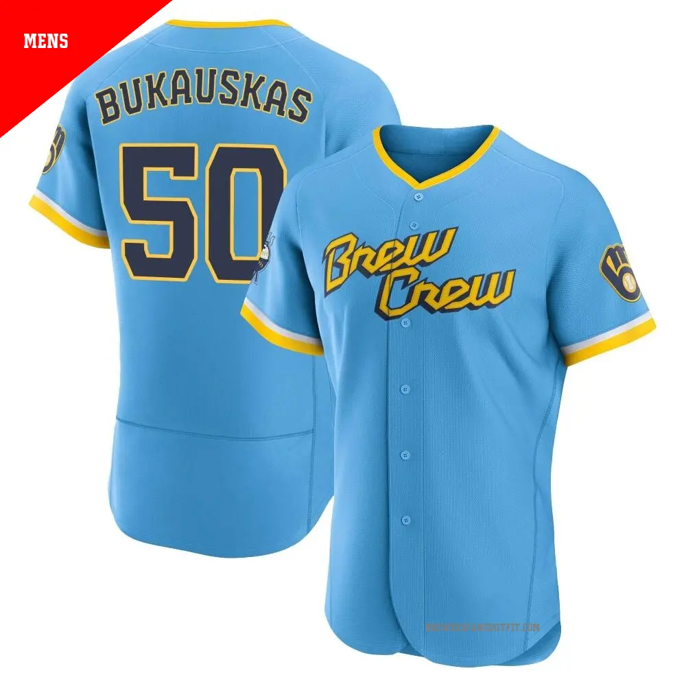 Men's ＃50 J.B. Bukauskas Milwaukee Brewers Blue Authentic Powder 2022 City Connect Jersey