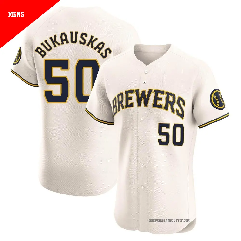 Men's ＃50 J.B. Bukauskas Milwaukee Brewers Cream Elite Home Jersey