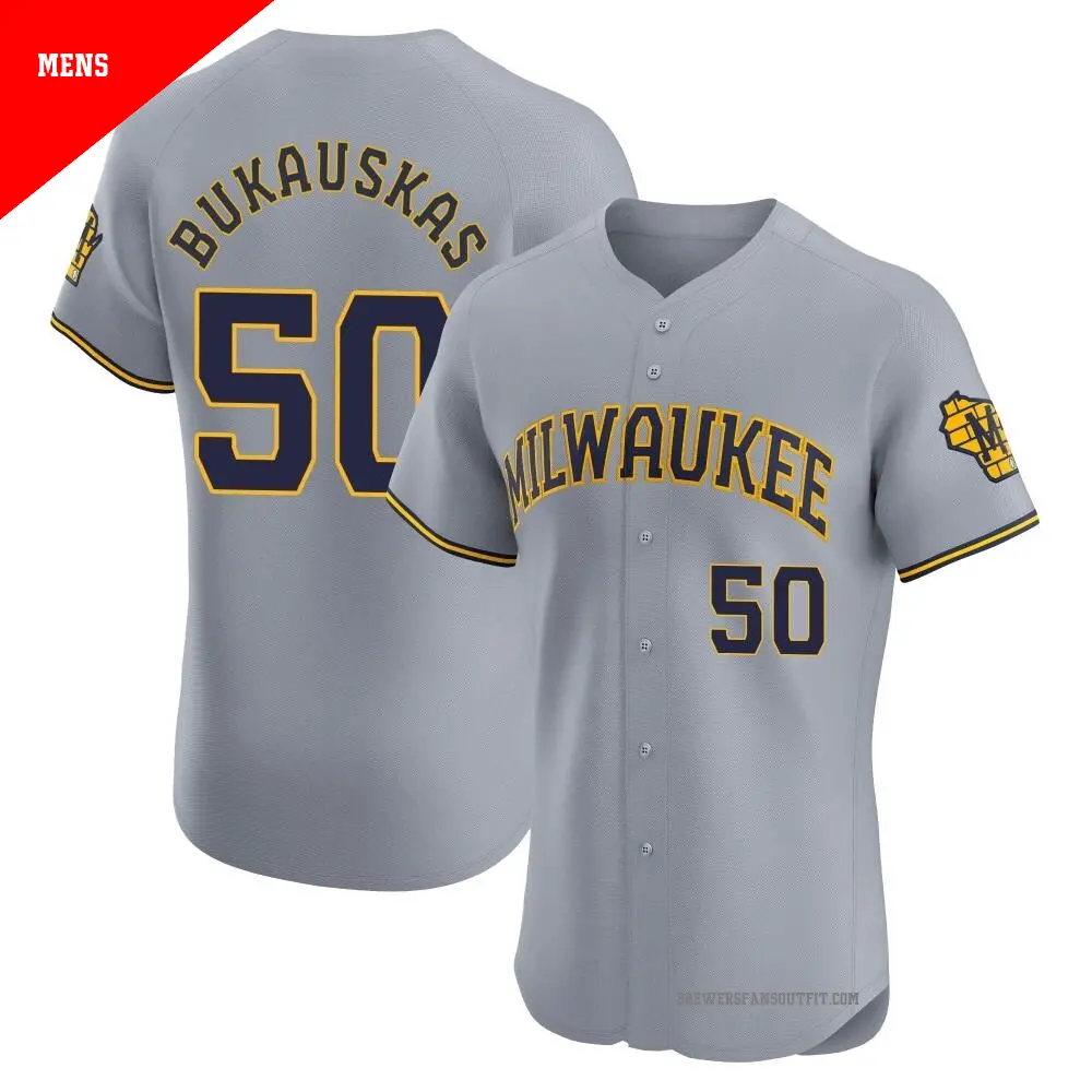 Men's ＃50 J.B. Bukauskas Milwaukee Brewers Gray Elite Road Jersey