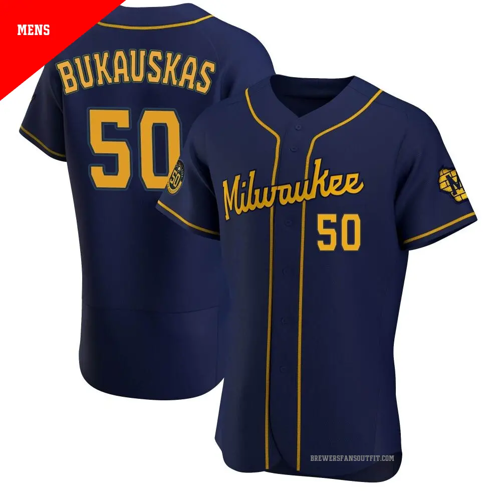Men's ＃50 J.B. Bukauskas Milwaukee Brewers Navy Authentic Alternate Jersey