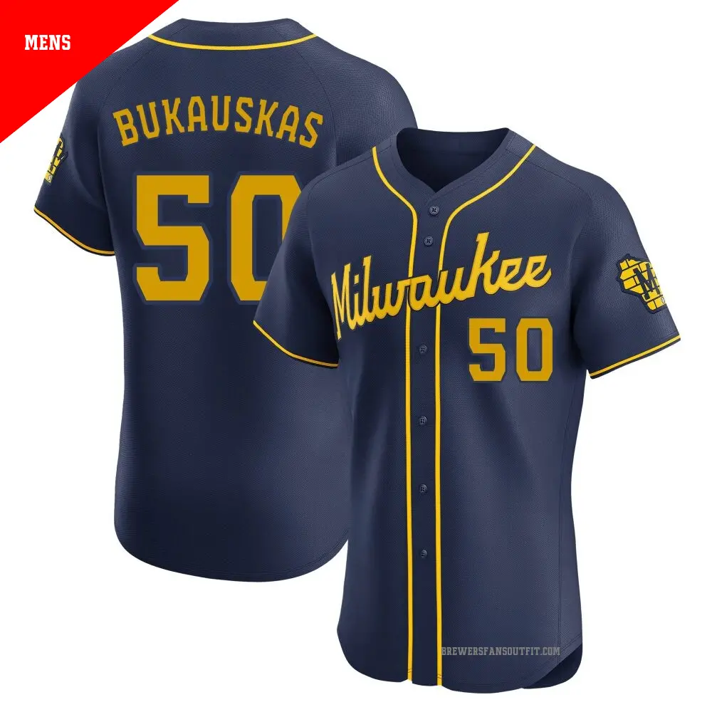 Men's ＃50 J.B. Bukauskas Milwaukee Brewers Navy Elite Alternate Jersey