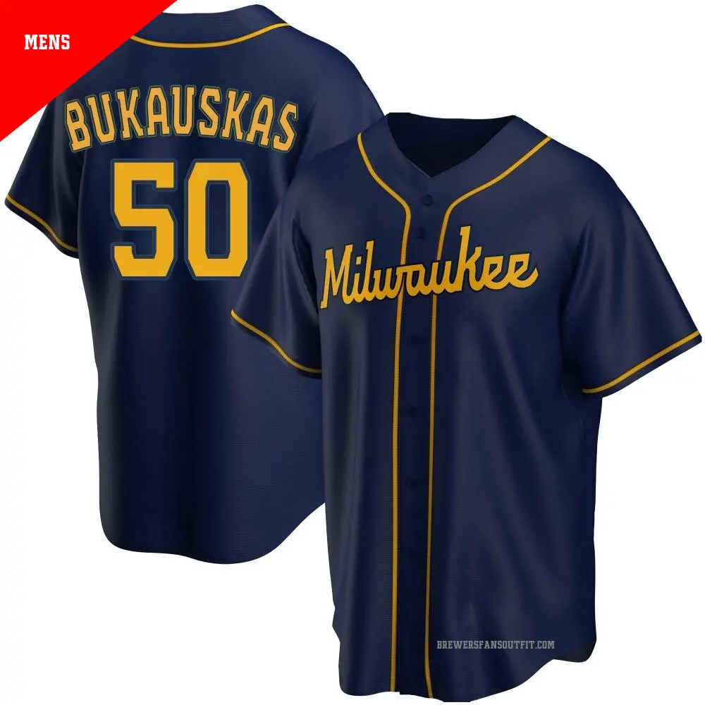 Men's ＃50 J.B. Bukauskas Milwaukee Brewers Navy Replica Alternate Jersey
