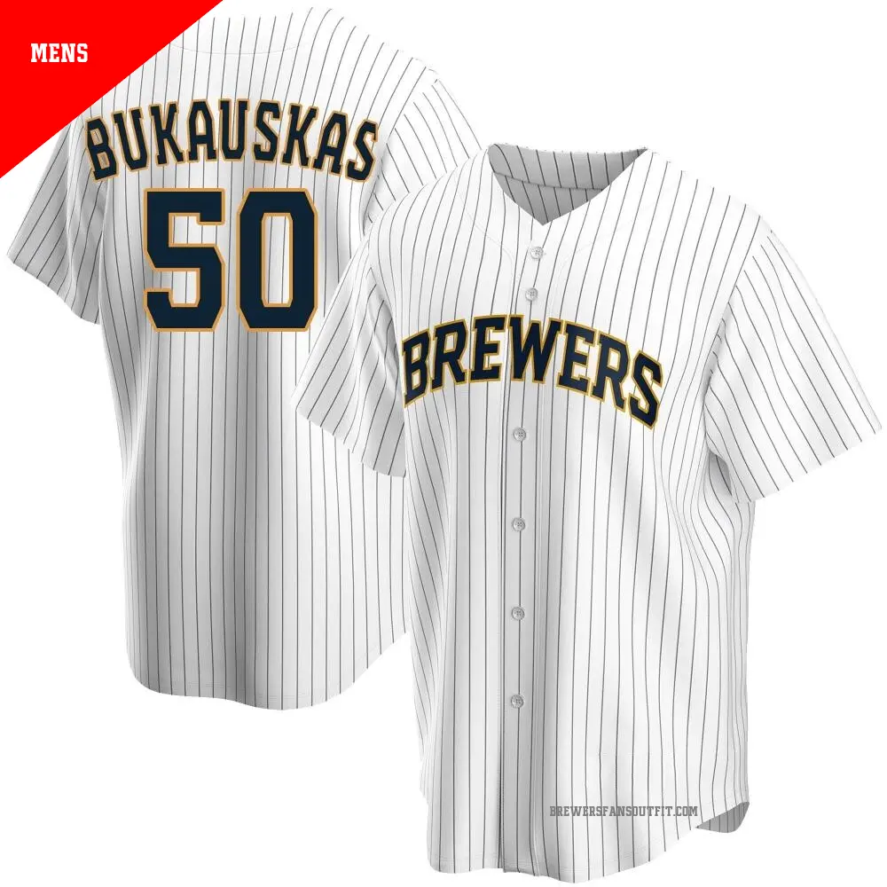 Men's ＃50 J.B. Bukauskas Milwaukee Brewers White Replica Home Jersey