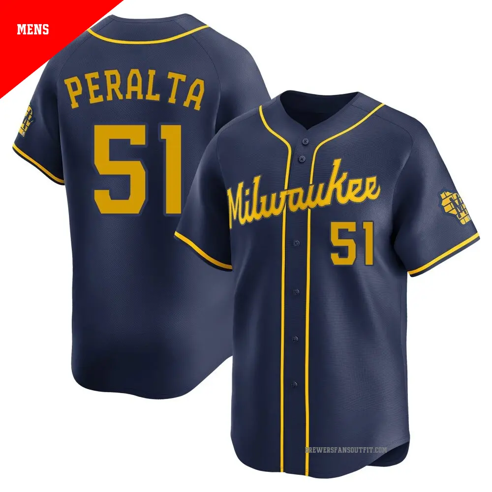 Men's ＃51 Freddy Peralta Milwaukee Brewers Navy Limited Alternate Jersey