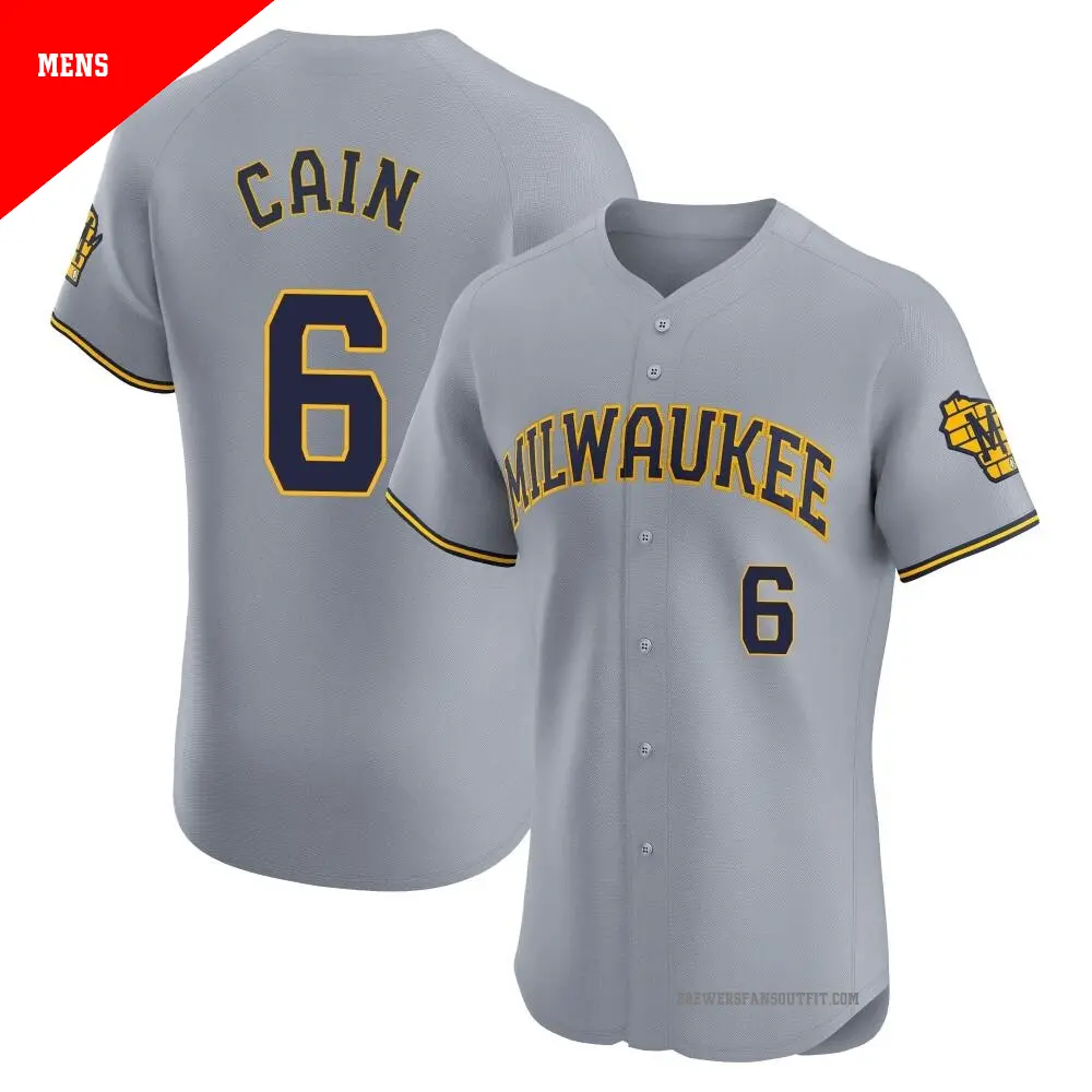 Men's ＃6 Lorenzo Cain Milwaukee Brewers Gray Elite Road Jersey