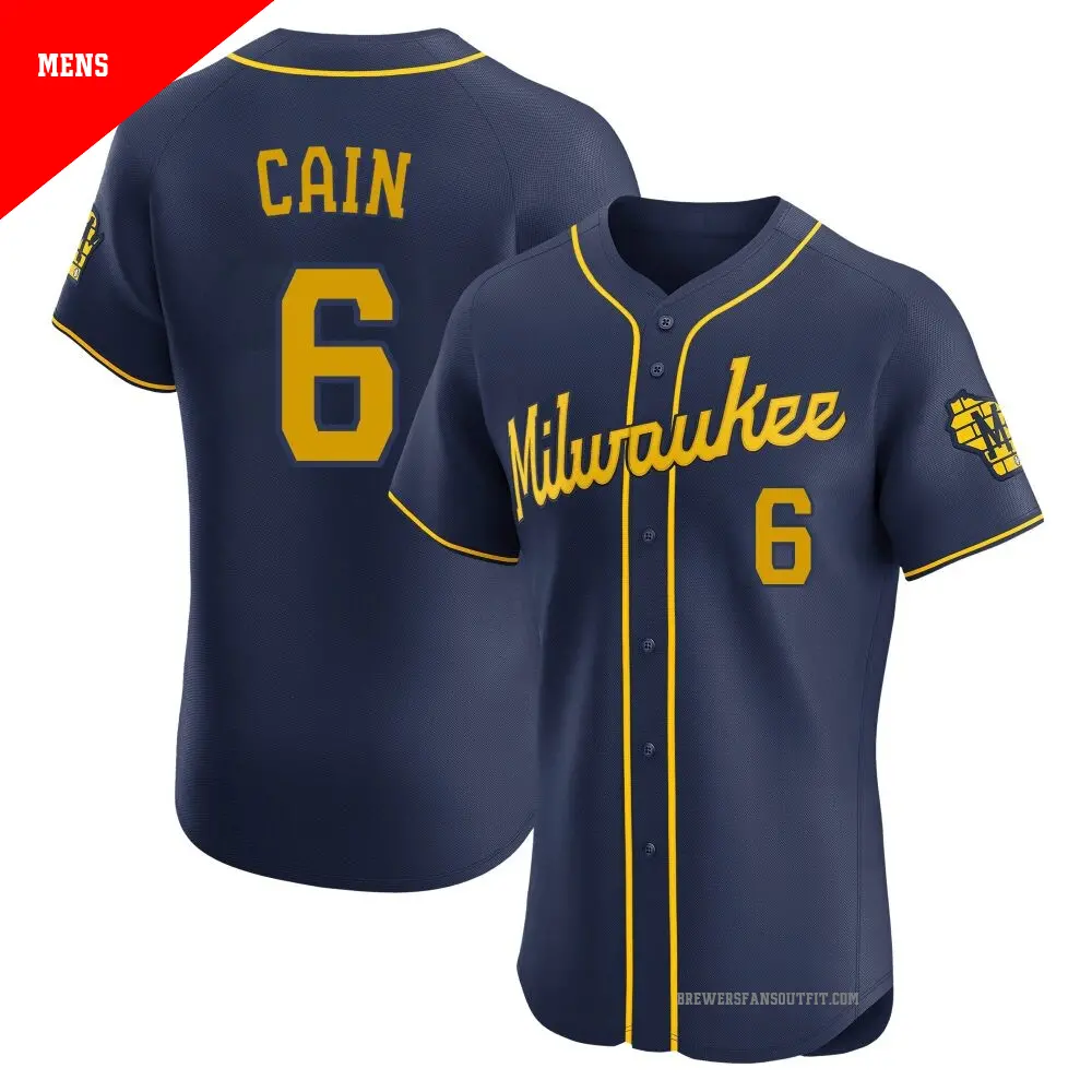 Men's ＃6 Lorenzo Cain Milwaukee Brewers Navy Elite Alternate Jersey