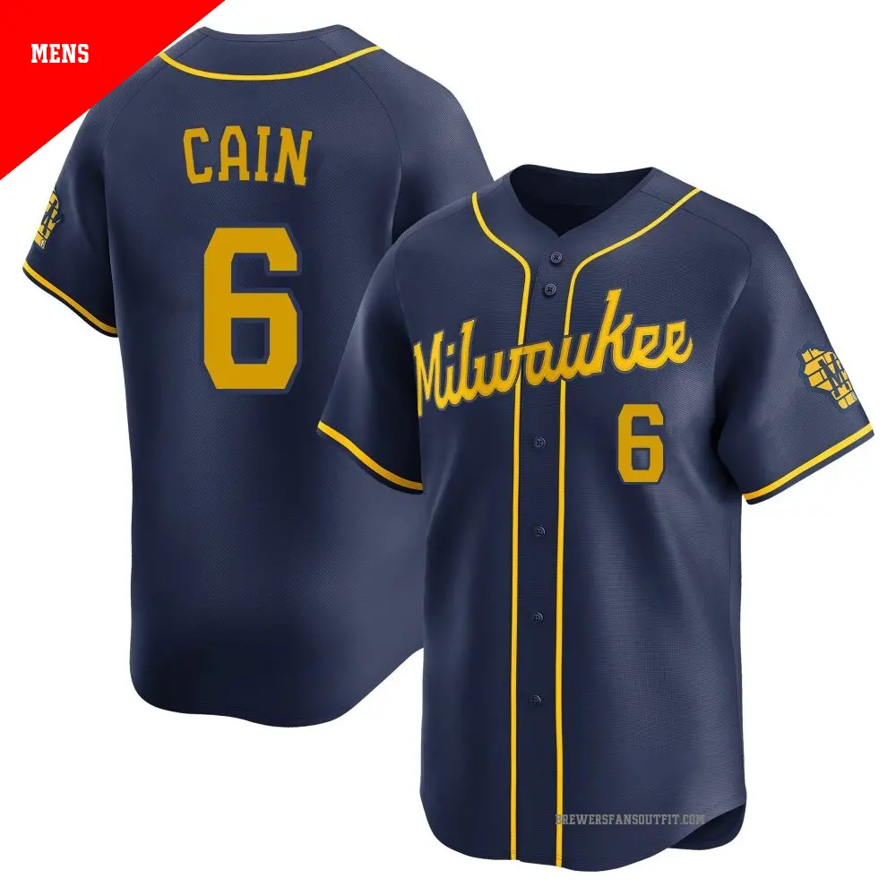 Men's ＃6 Lorenzo Cain Milwaukee Brewers Navy Limited Alternate Jersey