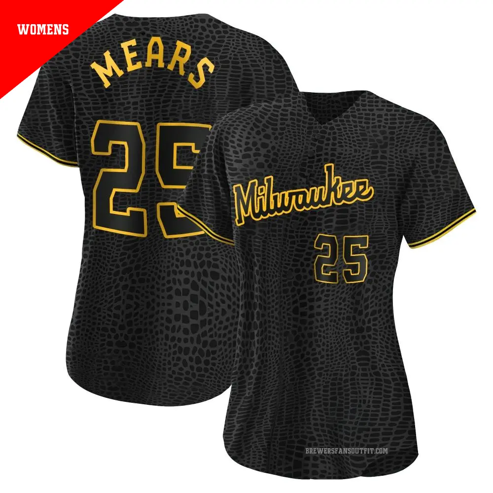 Women's ＃25 Nick Mears Milwaukee Brewers Black Authentic Snake Skin City Jersey