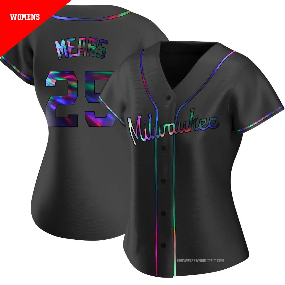 Women's ＃25 Nick Mears Milwaukee Brewers Black Replica Holographic Alternate Jersey