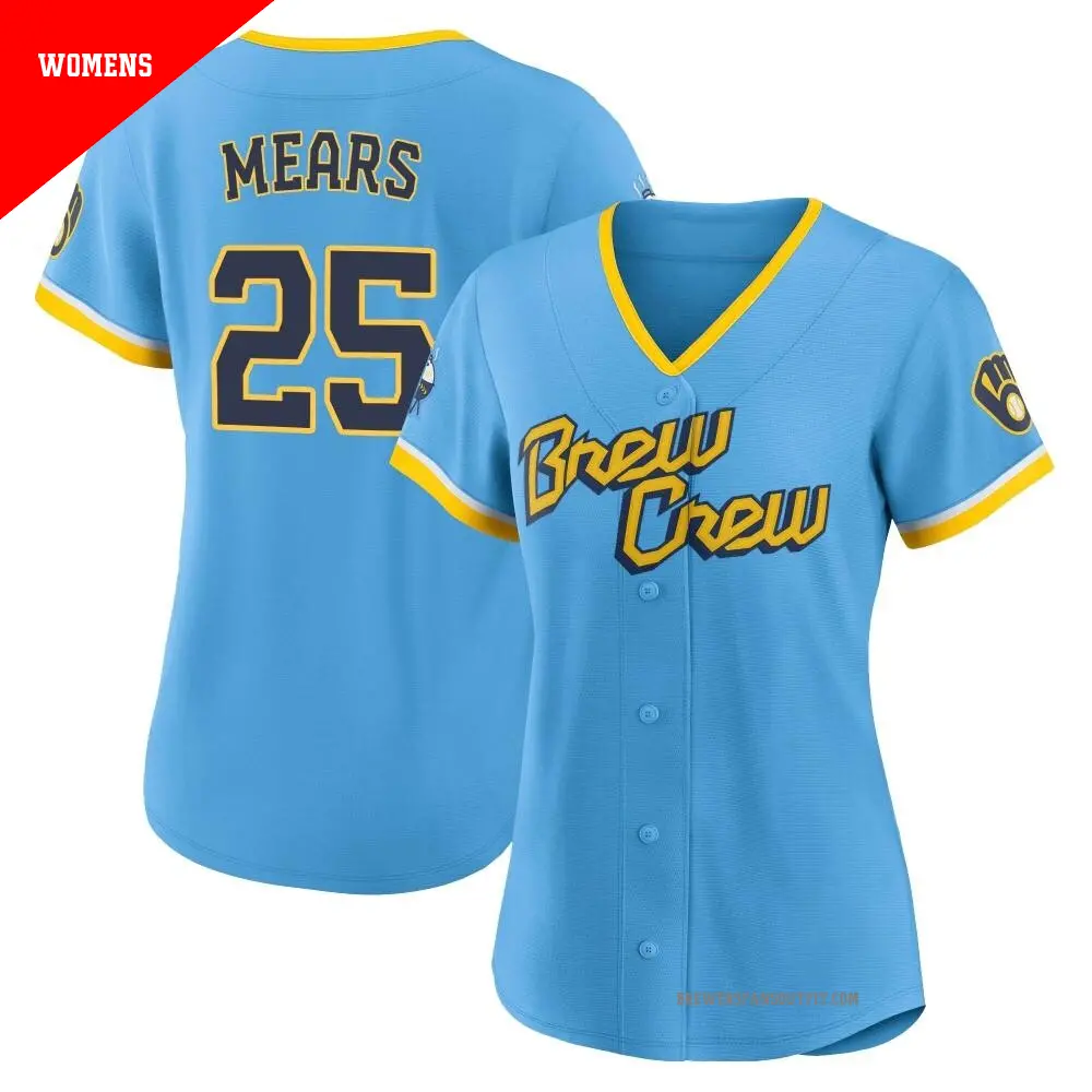 Women's ＃25 Nick Mears Milwaukee Brewers Blue Authentic Powder 2022 City Connect Jersey