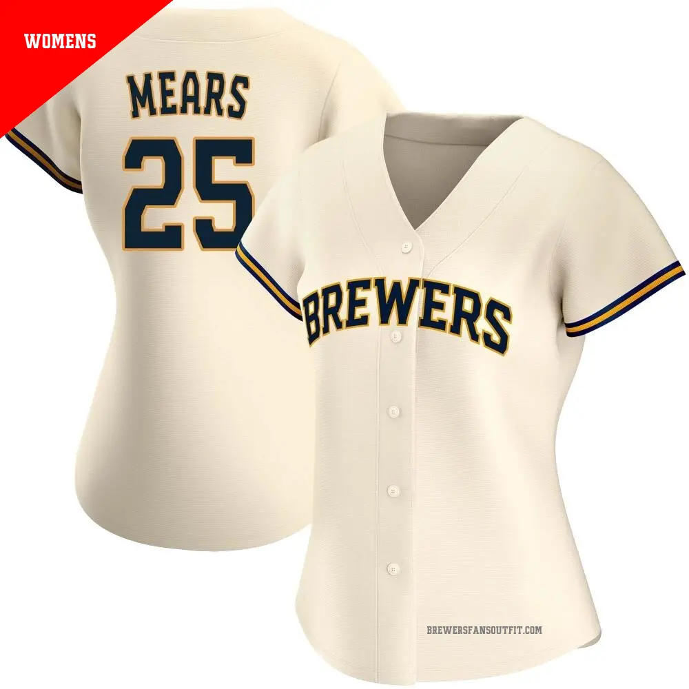 Women's ＃25 Nick Mears Milwaukee Brewers Cream Authentic Home Jersey