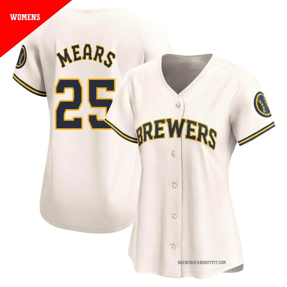 Women's ＃25 Nick Mears Milwaukee Brewers Cream Limited Home Jersey