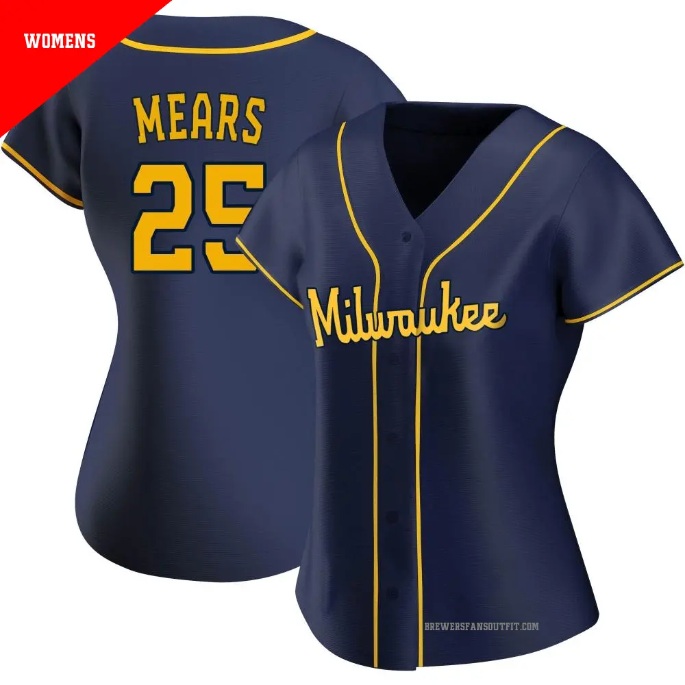 Women's ＃25 Nick Mears Milwaukee Brewers Navy Authentic Alternate Jersey