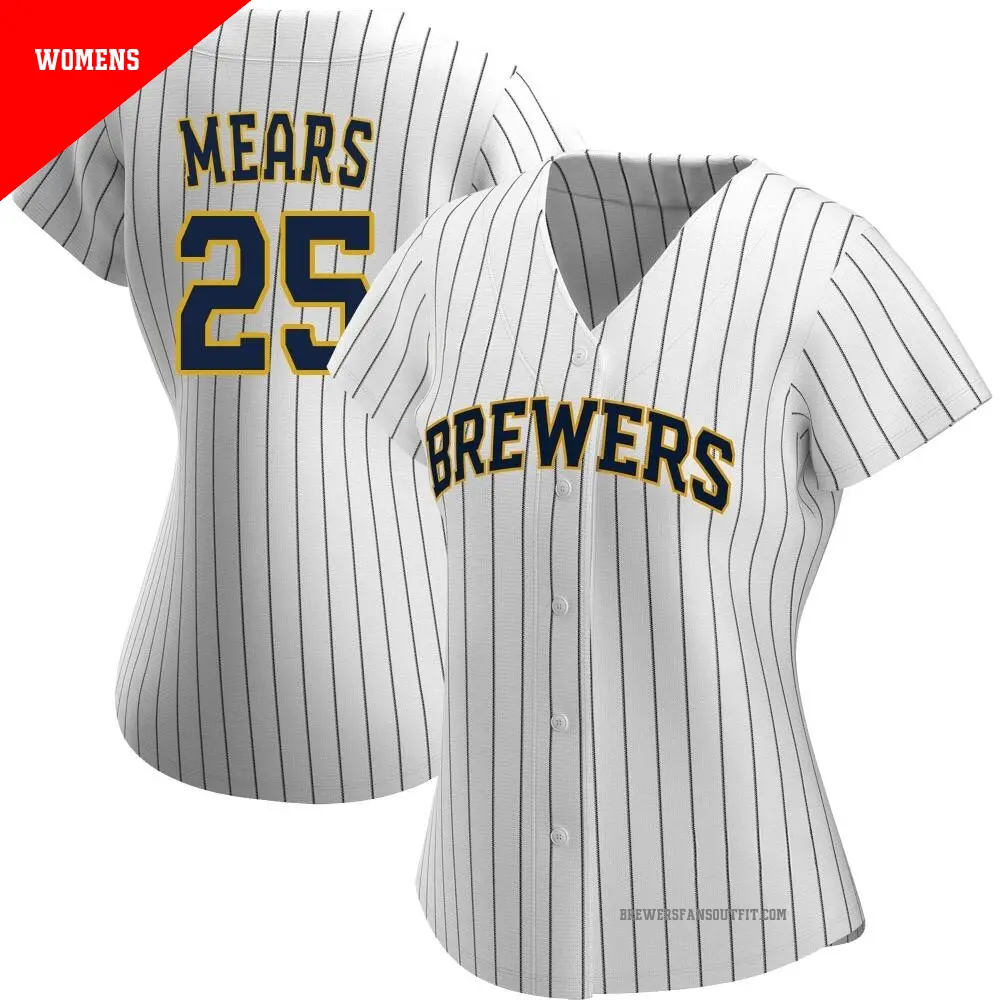Women's ＃25 Nick Mears Milwaukee Brewers White/Navy Authentic Alternate Jersey