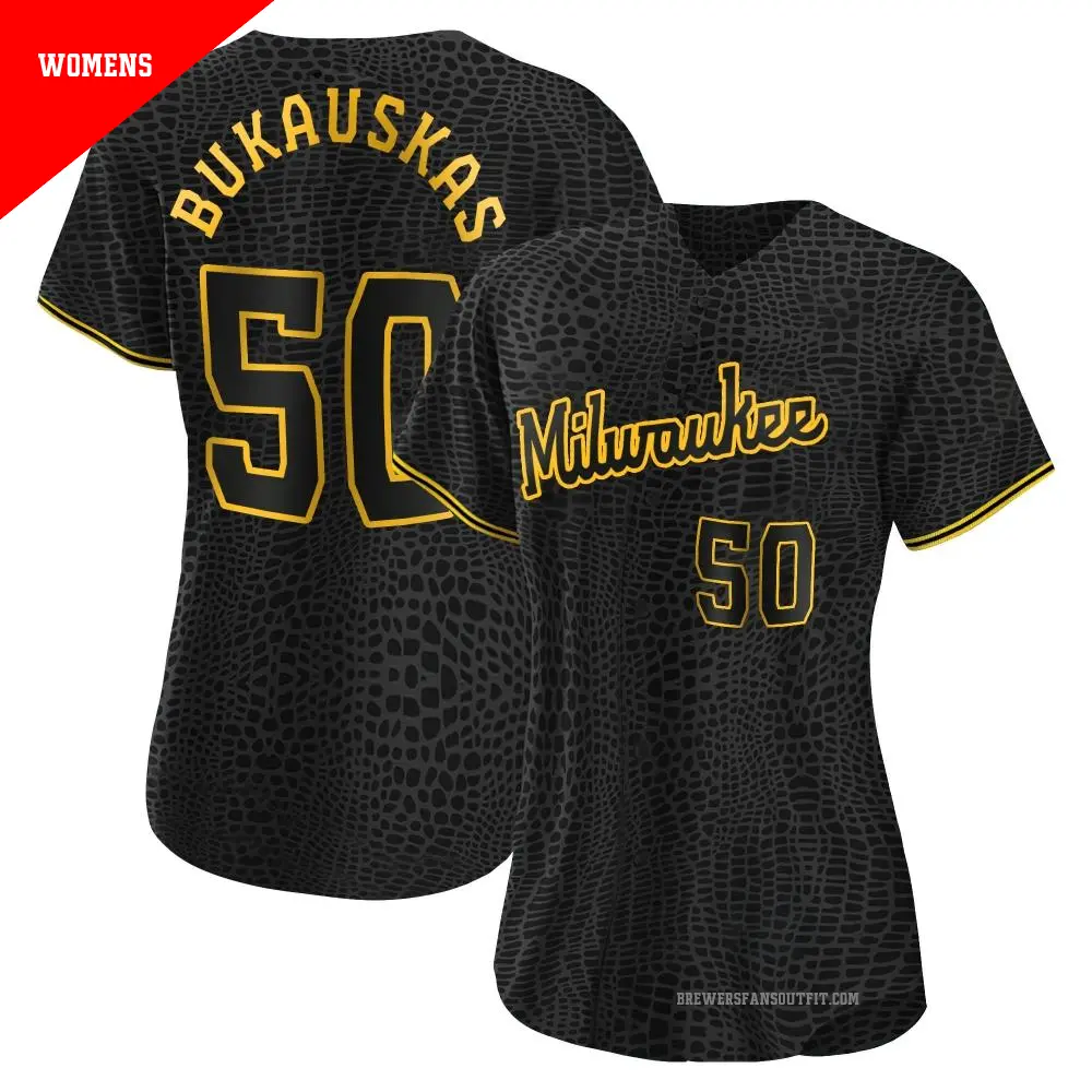 Women's ＃50 J.B. Bukauskas Milwaukee Brewers Black Authentic Snake Skin City Jersey