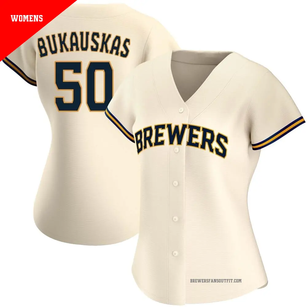 Women's ＃50 J.B. Bukauskas Milwaukee Brewers Cream Authentic Home Jersey