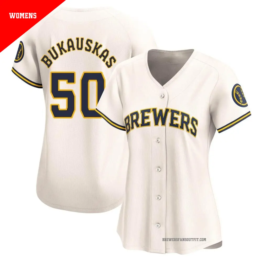 Women's ＃50 J.B. Bukauskas Milwaukee Brewers Cream Limited Home Jersey