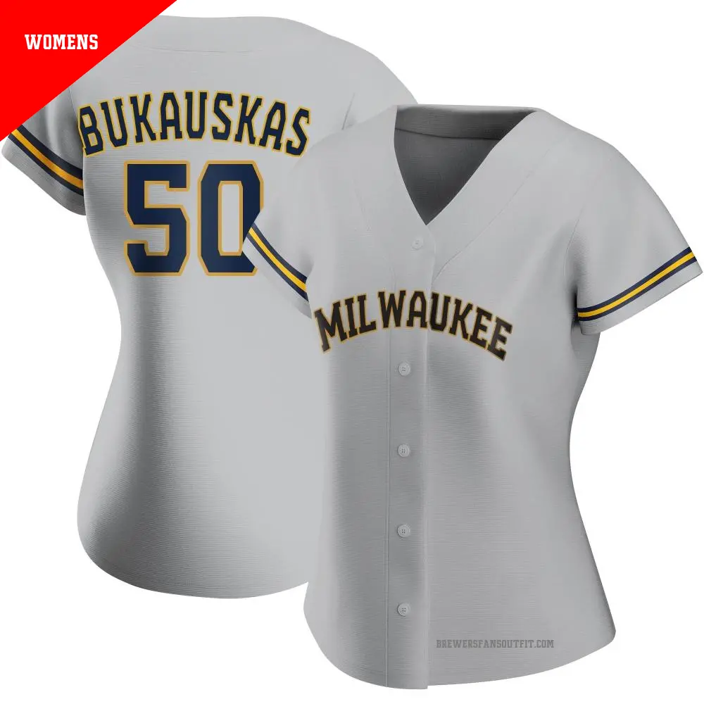 Women's ＃50 J.B. Bukauskas Milwaukee Brewers Gray Authentic Road Jersey