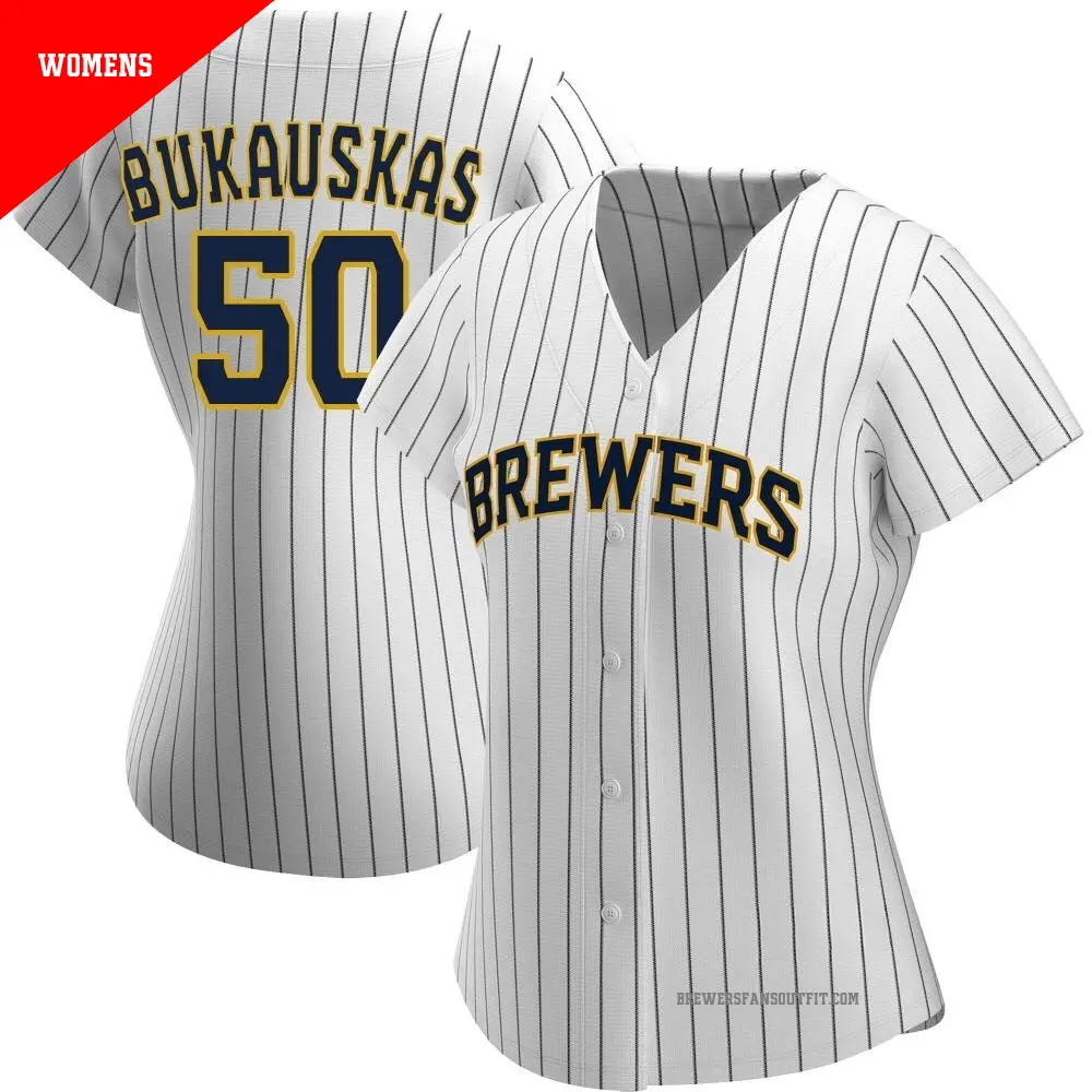 Women's ＃50 J.B. Bukauskas Milwaukee Brewers White/Navy Authentic Alternate Jersey