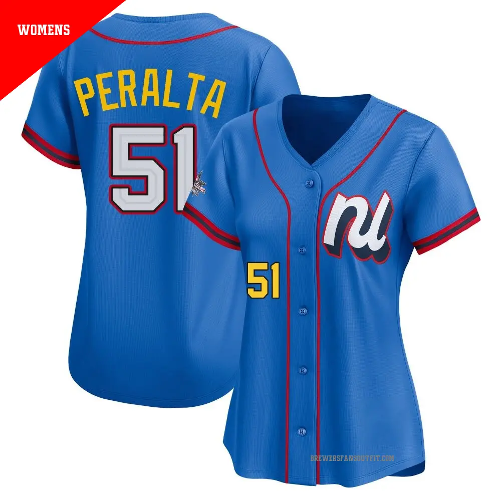 Women's ＃51 Freddy Peralta Milwaukee Brewers Blue Limited National League 2025 All-Star Edition Jersey