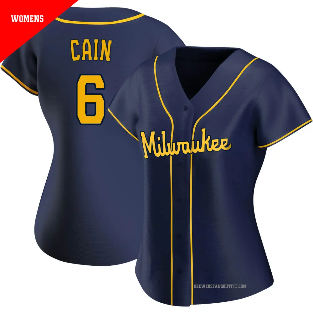 Women's ＃6 Lorenzo Cain Milwaukee Brewers Navy Authentic Alternate Jersey