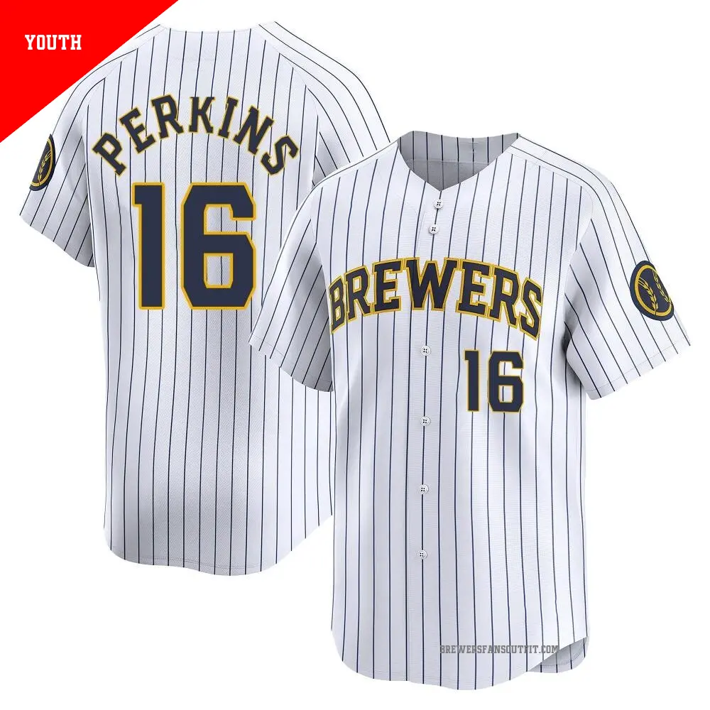 Youth ＃16 Blake Perkins Milwaukee Brewers White Limited Alternate Jersey