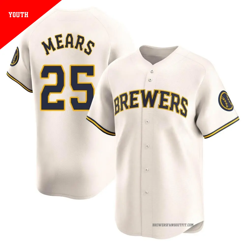 Youth ＃25 Nick Mears Milwaukee Brewers Cream Limited Home Jersey
