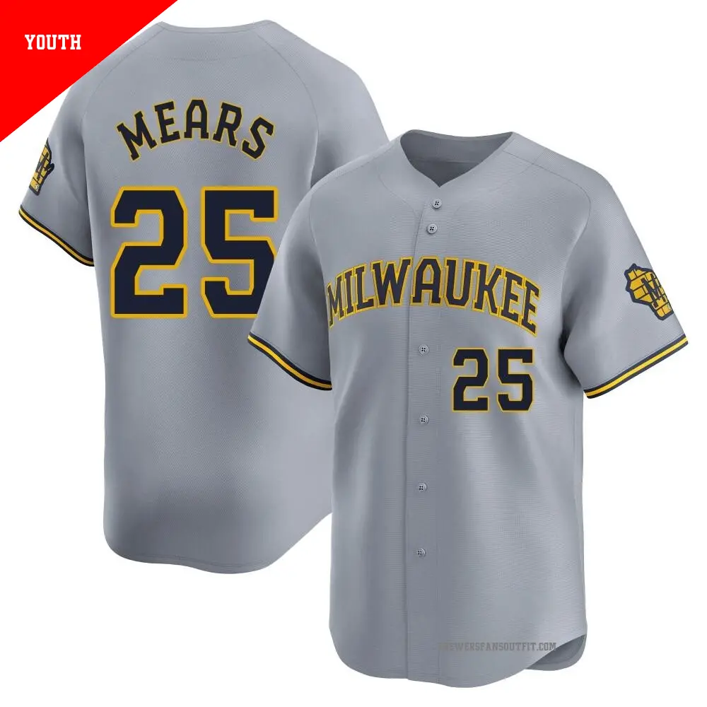 Youth ＃25 Nick Mears Milwaukee Brewers Gray Limited Away Jersey