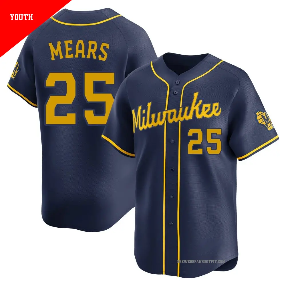 Youth ＃25 Nick Mears Milwaukee Brewers Navy Limited Alternate Jersey