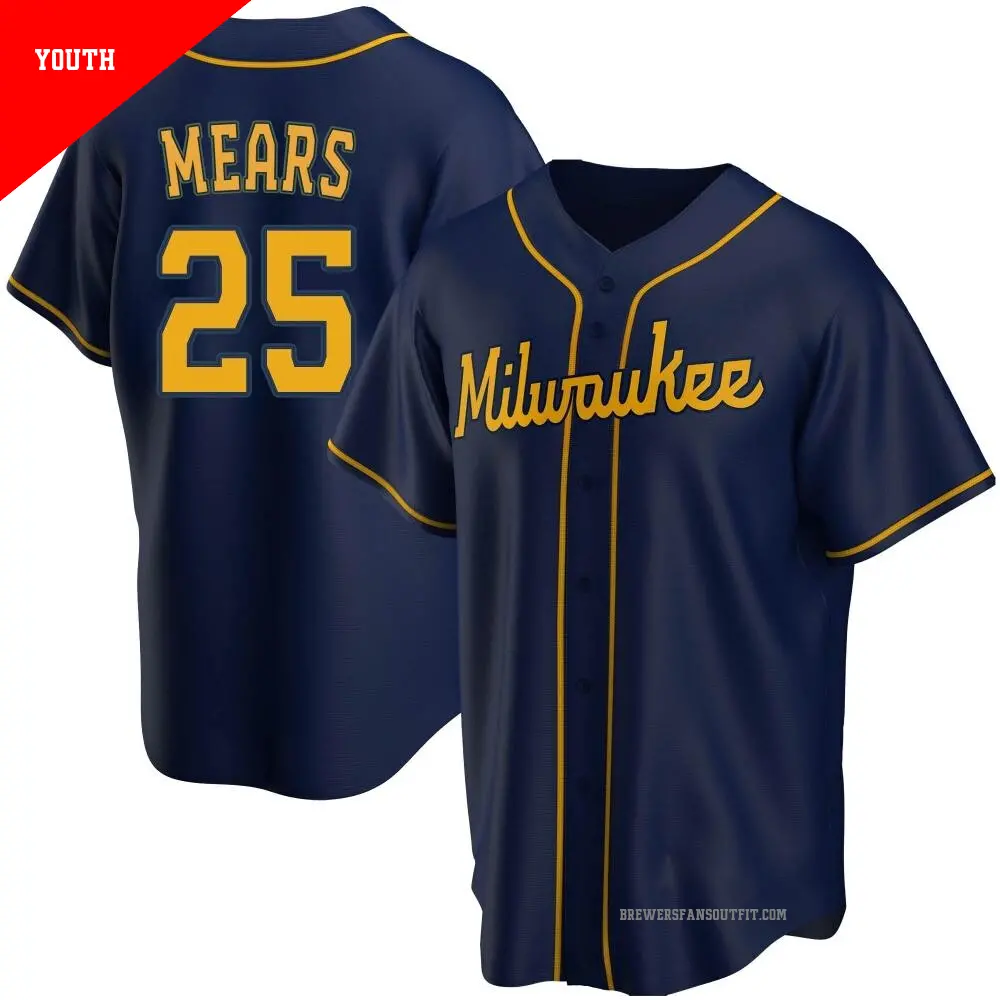 Youth ＃25 Nick Mears Milwaukee Brewers Navy Replica Alternate Jersey