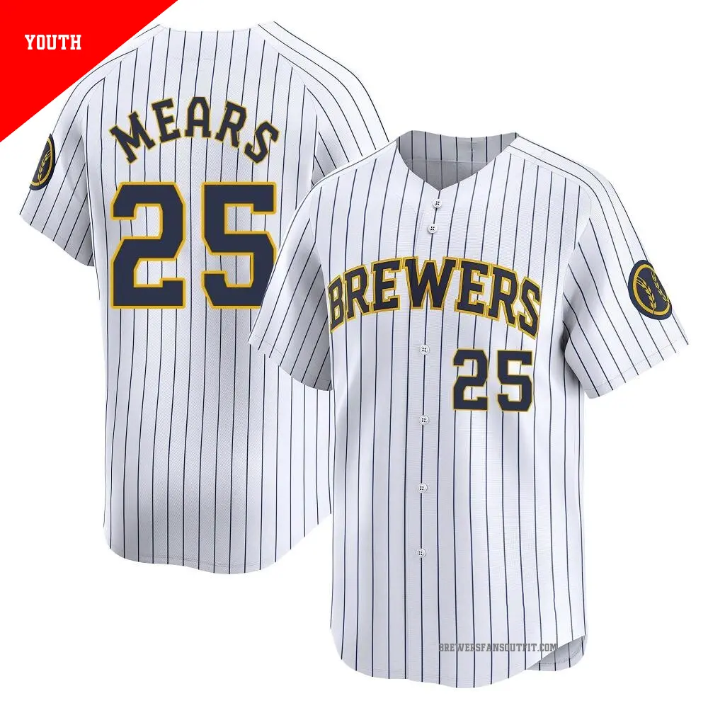Youth ＃25 Nick Mears Milwaukee Brewers White Limited Alternate Jersey