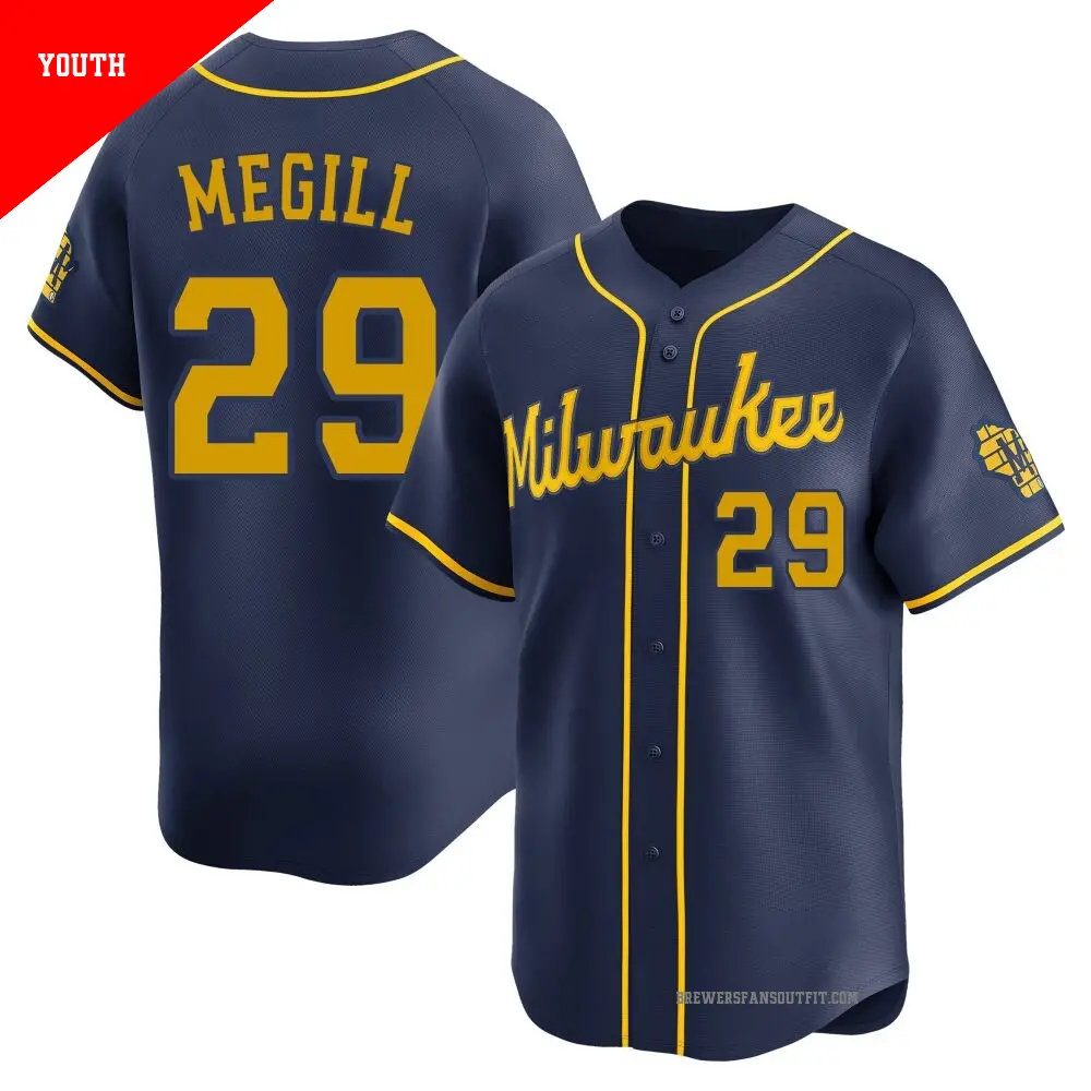 Youth ＃29 Trevor Megill Milwaukee Brewers Navy Limited Alternate Jersey